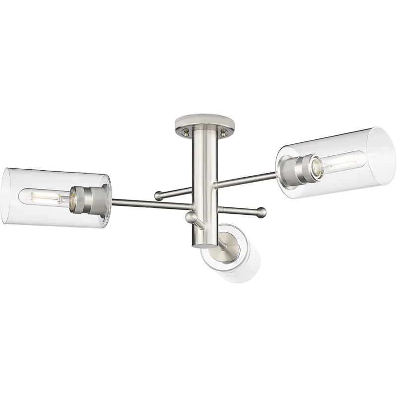 Crown Point 3 Light 29.38 inch Satin Nickel Flush Mount Ceiling Light in Clear Glass