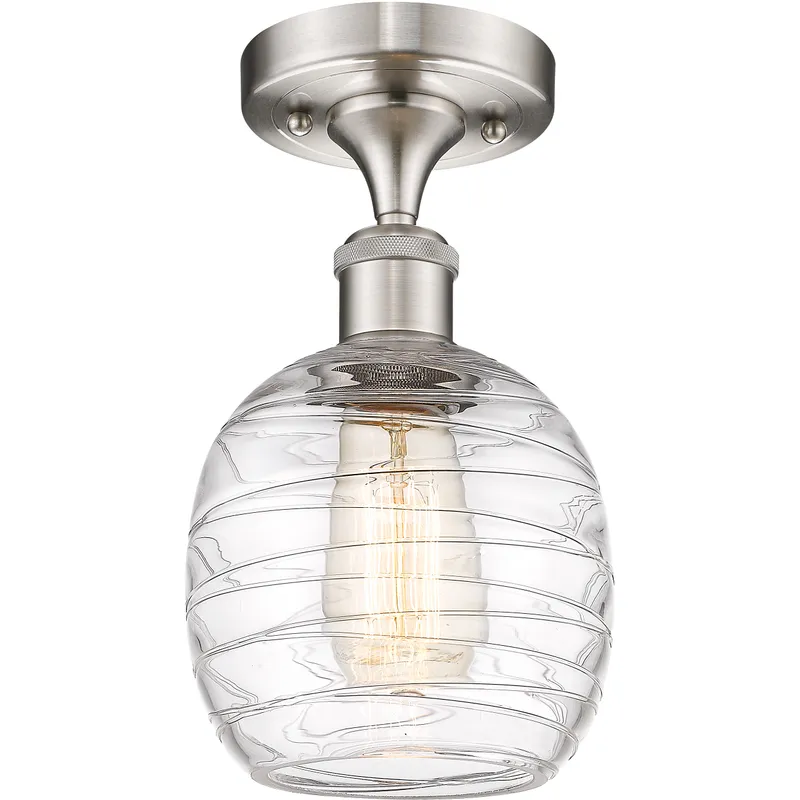 Edison Belfast 1 Light 6 inch Brushed Satin Nickel Semi-Flush Mount Ceiling Light in Deco Swirl Glass, 2.5 lb