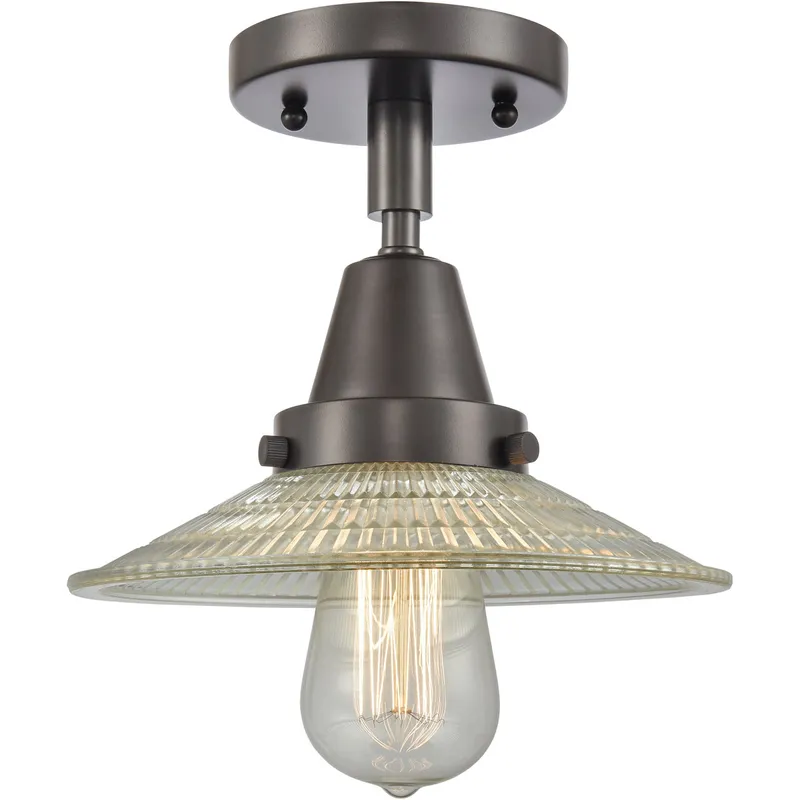 Franklin Restoration Halophane 1 Light 9 inch Oil Rubbed Bronze Flush Mount Ceiling Light in Clear Halophane Glass