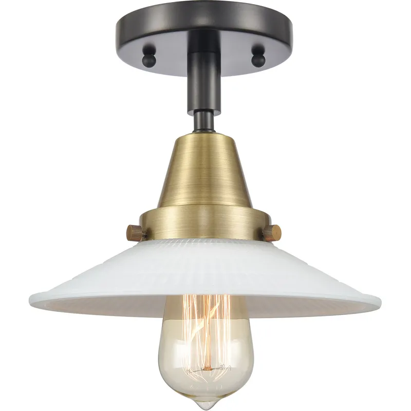 Franklin Restoration Halophane 1 Light 8.5 inch Black Antique Brass Flush Mount Ceiling Light in Matte White Halophane Glass