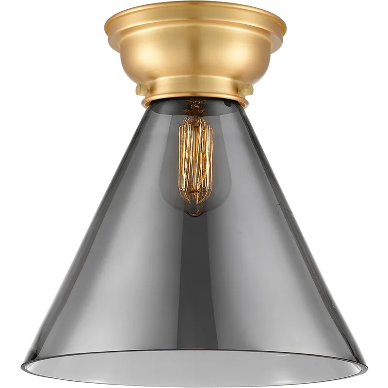 Aditi X-Large Cone LED 12 inch Satin Gold Flush Mount Ceiling Light in Plated Smoke Glass, Aditi