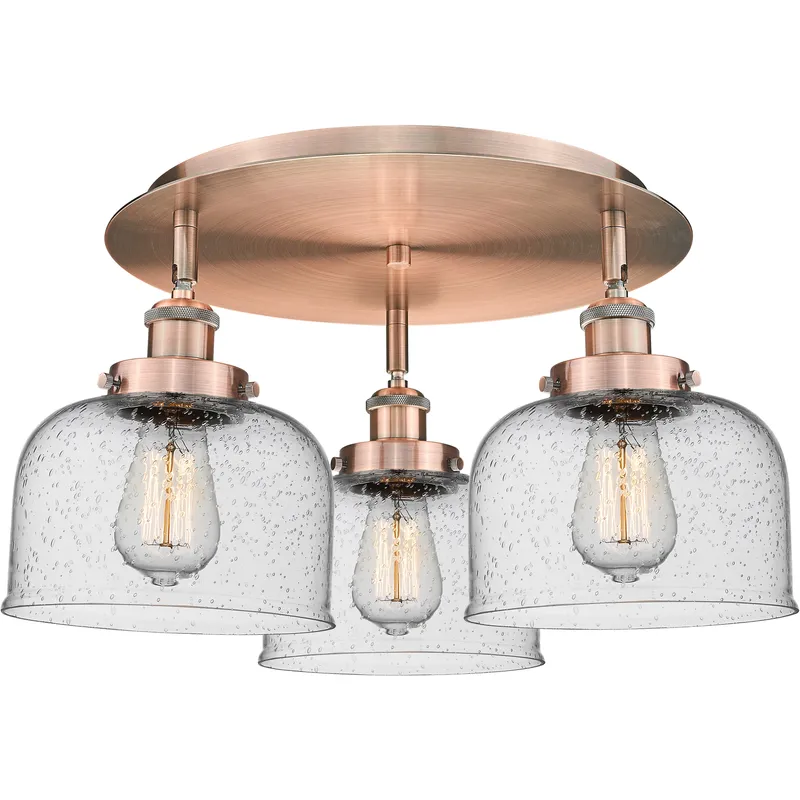 Bell 3 Light 19.75 inch Antique Copper Flush Mount Ceiling Light in Seedy