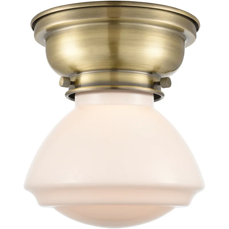 Aditi Olean 1 Light 7 inch Antique Brass Flush Mount Ceiling Light in Incandescent, Matte White Glass, Aditi