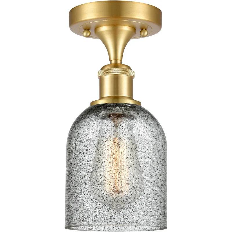 Ballston Caledonia LED 5 inch Satin Gold Semi-Flush Mount Ceiling Light in Charcoal Glass, Ballston