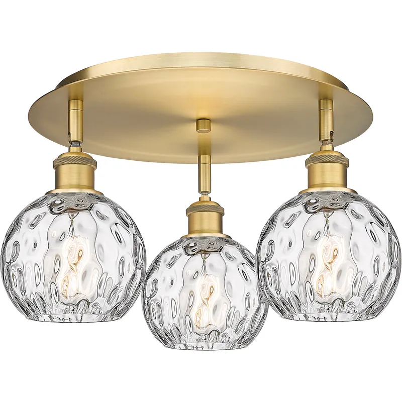 Athens Water Glass 3 Light 17.63 inch Brushed Brass Flush Mount Ceiling Light