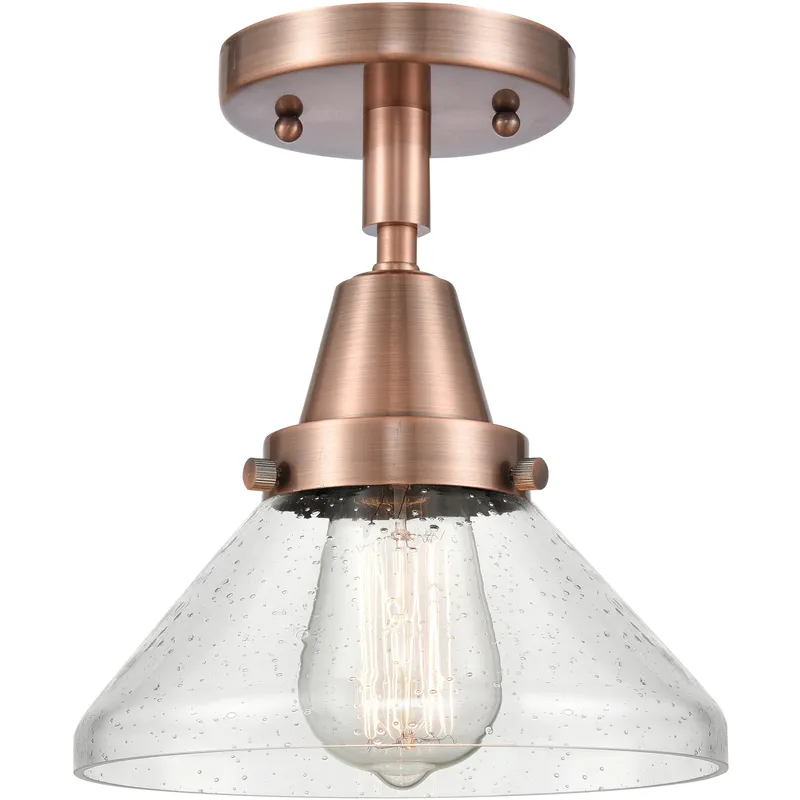 Franklin Restoration Caden 1 Light 8 inch Antique Copper Flush Mount Ceiling Light in Seedy Glass