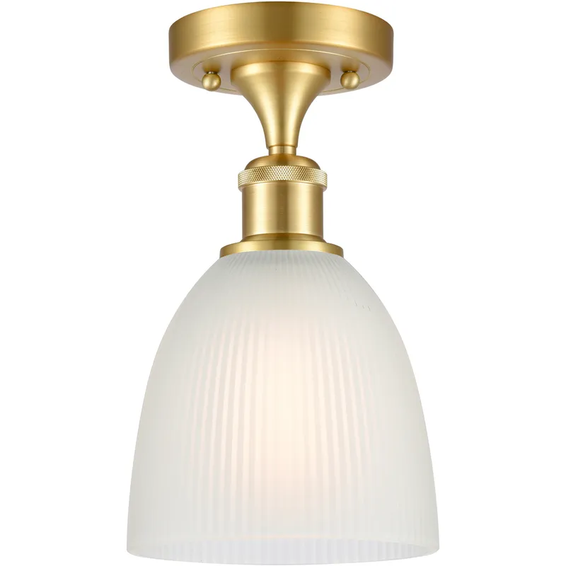 Castile 1 Light 6 inch Satin Gold Flush Mount Ceiling Light in White Glass