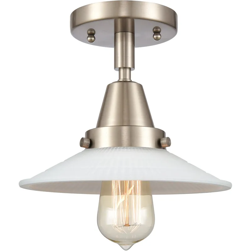 Franklin Restoration Halophane 1 Light 9 inch Brushed Satin Nickel Flush Mount Ceiling Light in Matte White Halophane Glass