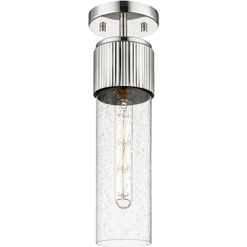 Bolivar 1 Light 4 inch Polished Nickel Flush Mount Ceiling Light in Seedy Glass