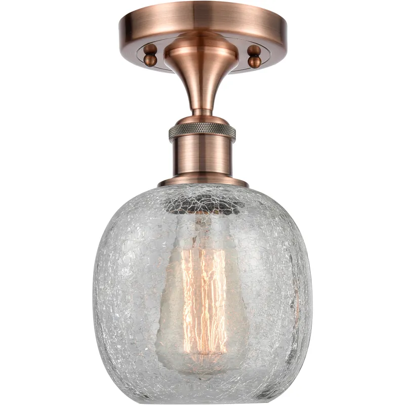 Belfast 1 Light 6 inch Antique Copper Flush Mount Ceiling Light in Clear Crackle Glass, 2.1 lb