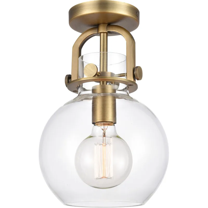 Restoration Newton 1 Light 8 inch Brushed Brass Flush Mount Ceiling Light, Restoration