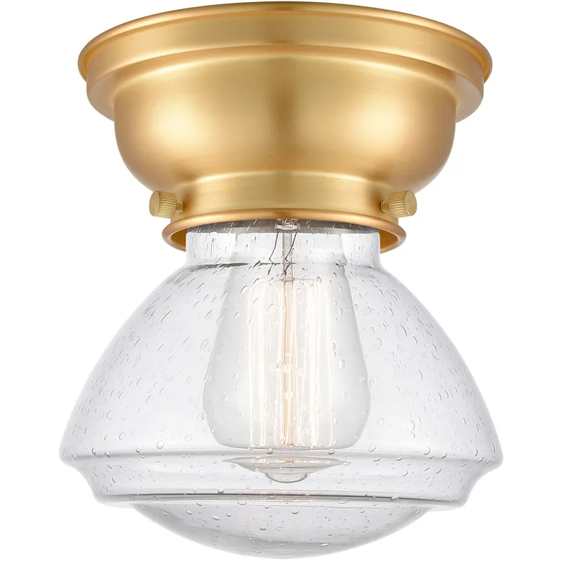 Aditi Olean 1 Light 7 inch Satin Gold Flush Mount Ceiling Light in Seedy Glass, Aditi