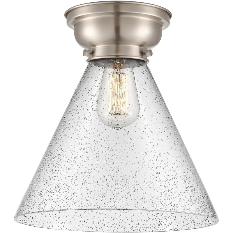 Aditi X-Large Cone LED 12 inch Brushed Satin Nickel Flush Mount Ceiling Light in Seedy Glass, Aditi