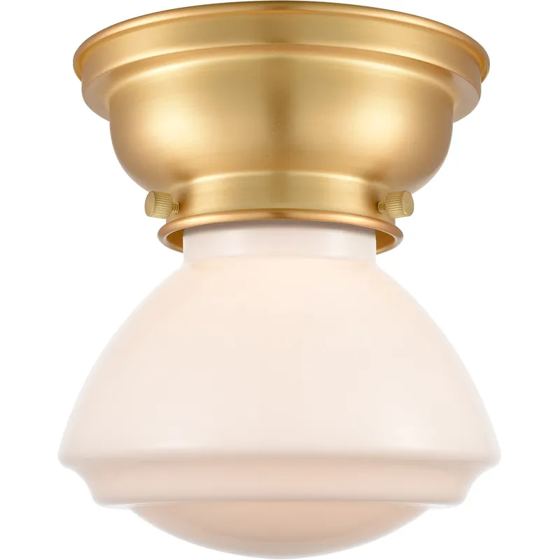 Aditi Olean 1 Light 7 inch Satin Gold Flush Mount Ceiling Light in Matte White Glass, Aditi