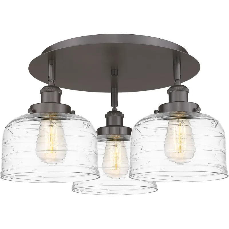 Bell 3 Light 19.75 inch Oil Rubbed Bronze Flush Mount Ceiling Light in Clear Deco Swirl