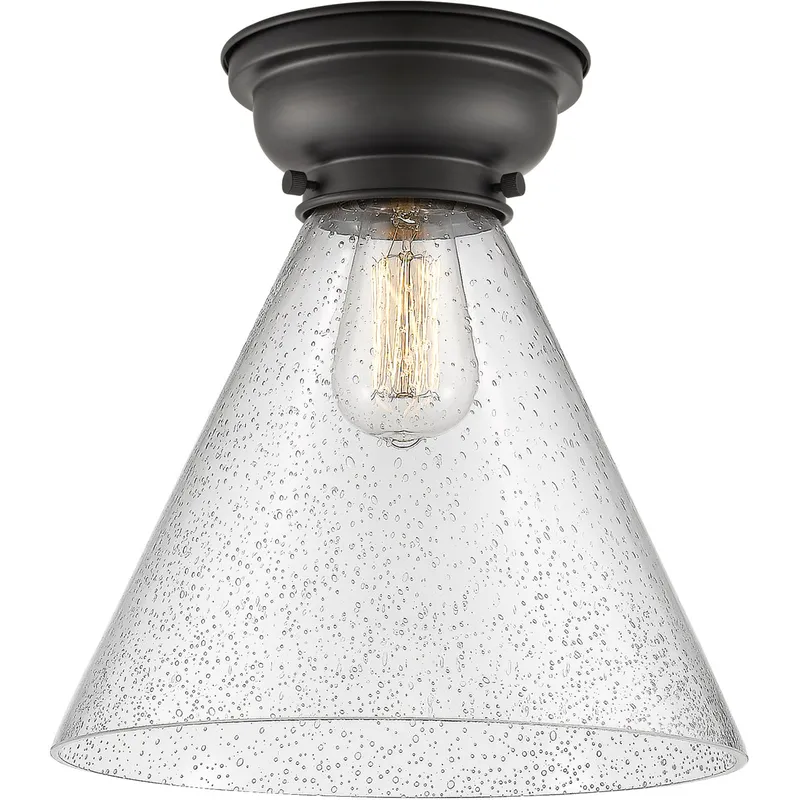 Aditi X-Large Cone LED 12 inch Matte Black Flush Mount Ceiling Light in Seedy Glass, Aditi