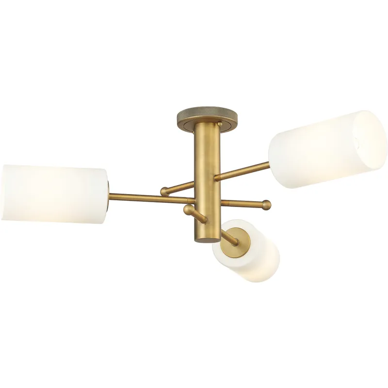 Crown Point 3 Light 29.38 inch Brushed Brass Flush Mount Ceiling Light in Matte White Glass