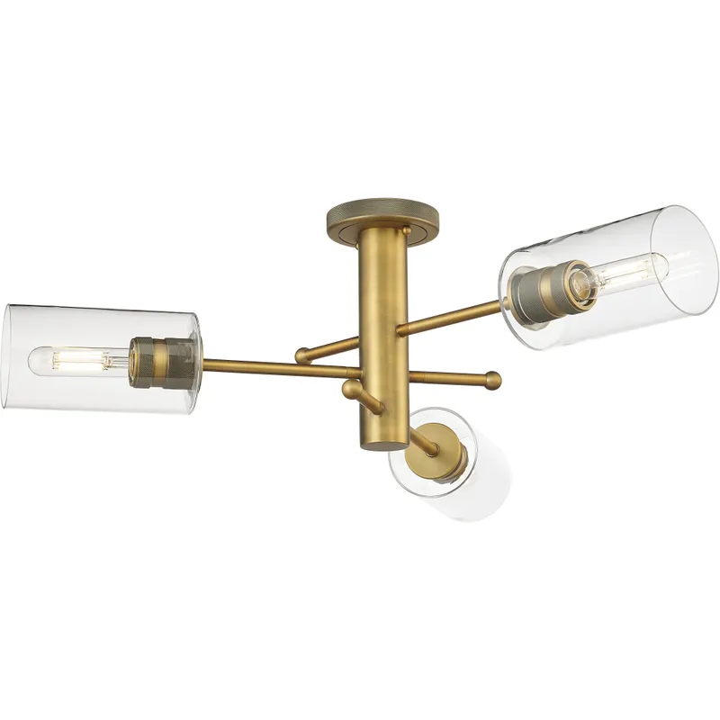 Crown Point 3 Light 29.38 inch Brushed Brass Flush Mount Ceiling Light in Clear Glass