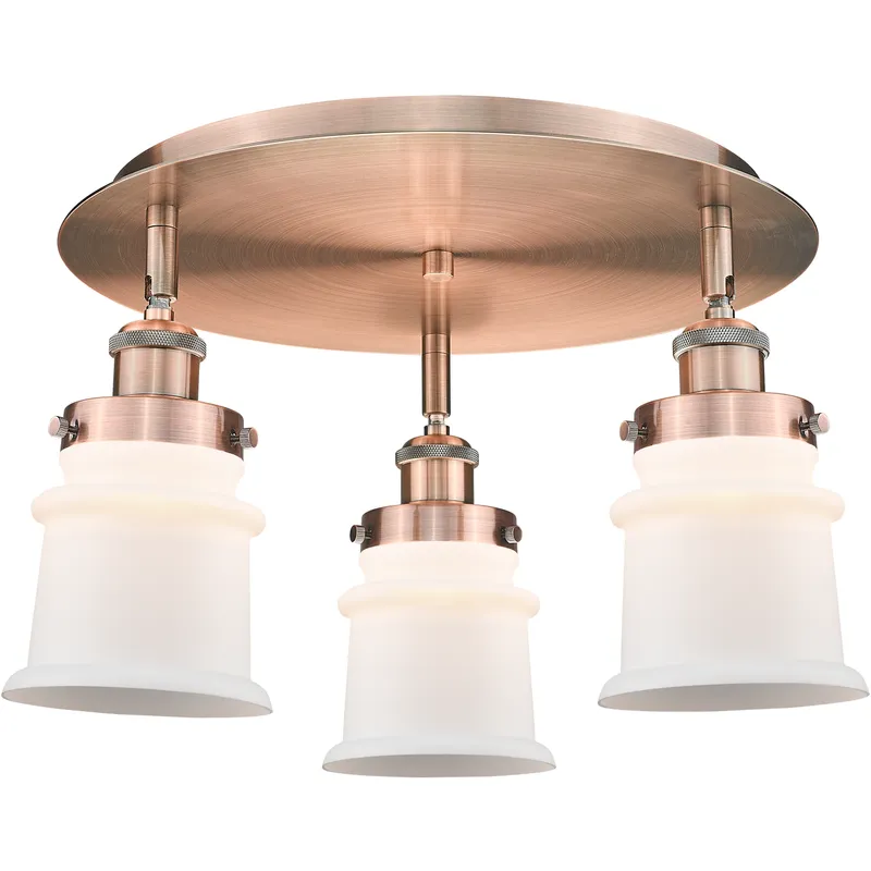 Canton 3 Light 17 inch Antique Copper Flush Mount Ceiling Light in Matte White