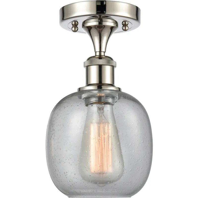 Belfast 1 Light 6 inch Polished Nickel Flush Mount Ceiling Light in Seedy Glass, 2.1 lb