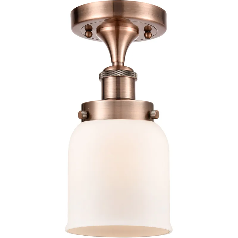 Ballston Small Bell LED 5 inch Antique Copper Semi-Flush Mount Ceiling Light in Matte White Glass