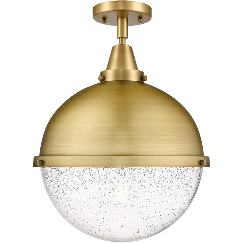 Franklin Restoration Hampden 1 Light 12.88 inch Brushed Brass Flush Mount Ceiling Light in Seedy Glass