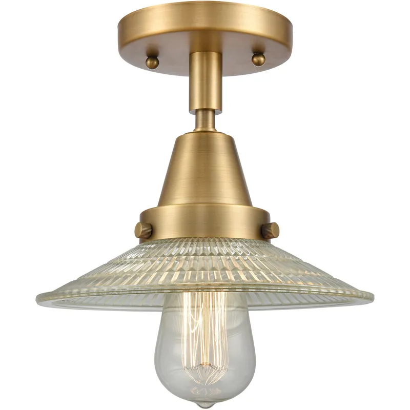 Franklin Restoration Halophane 1 Light 9 inch Brushed Brass Flush Mount Ceiling Light in Clear Halophane Glass