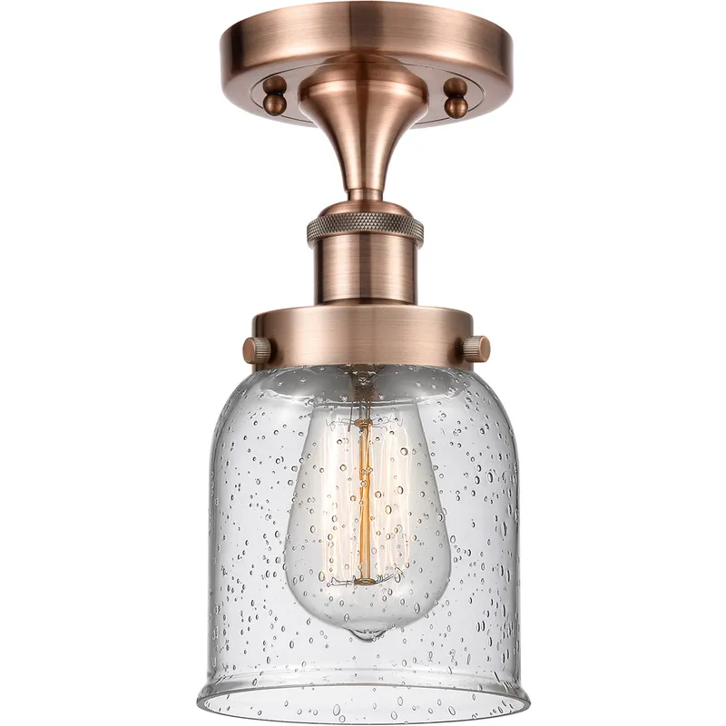 Ballston Small Bell LED 5 inch Antique Copper Semi-Flush Mount Ceiling Light in Seedy Glass