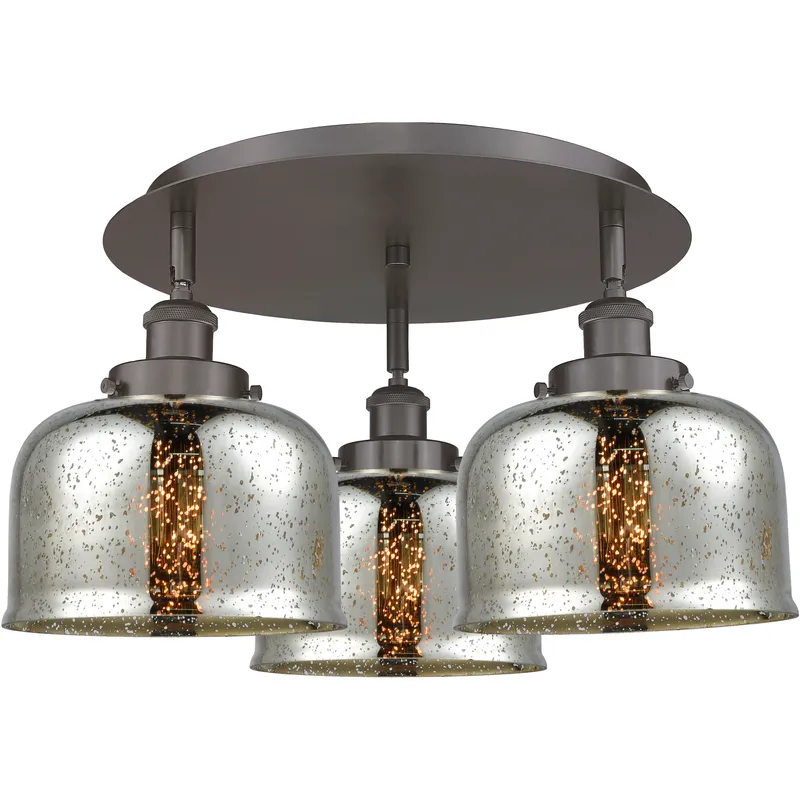Bell 3 Light 19.75 inch Oil Rubbed Bronze Flush Mount Ceiling Light in Silver Plated Mercury