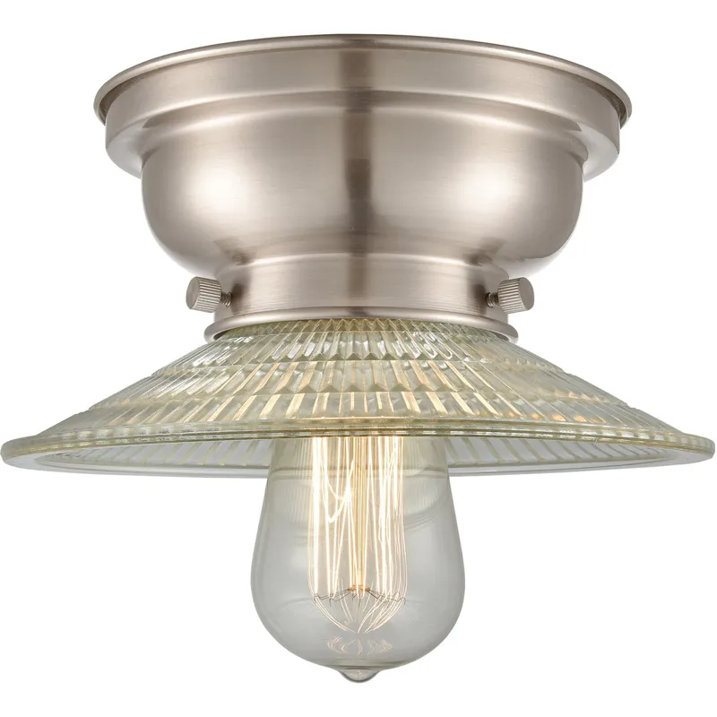 Aditi Halophane 1 Light 9 inch Brushed Brass Flush Mount Ceiling Light in Clear Halophane Glass, Aditi
