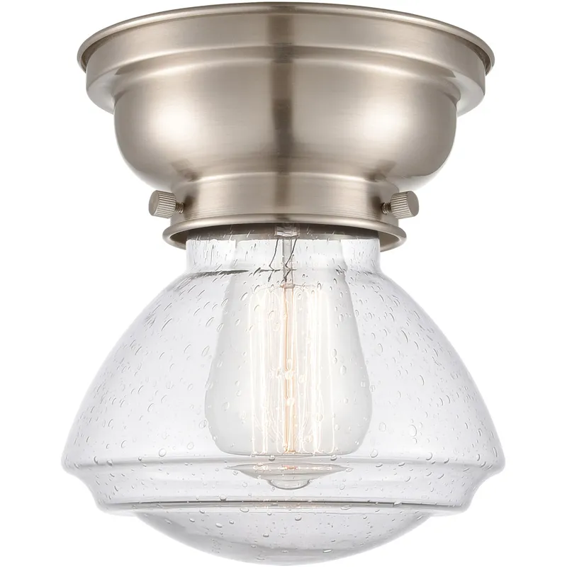 Aditi Olean 1 Light 7 inch Brushed Satin Nickel Flush Mount Ceiling Light in Seedy Glass, Aditi