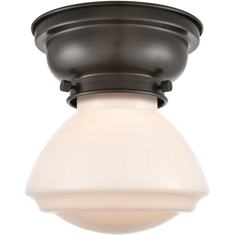 Aditi Olean 1 Light 7 inch Oil Rubbed Bronze Flush Mount Ceiling Light in Matte White Glass, Aditi