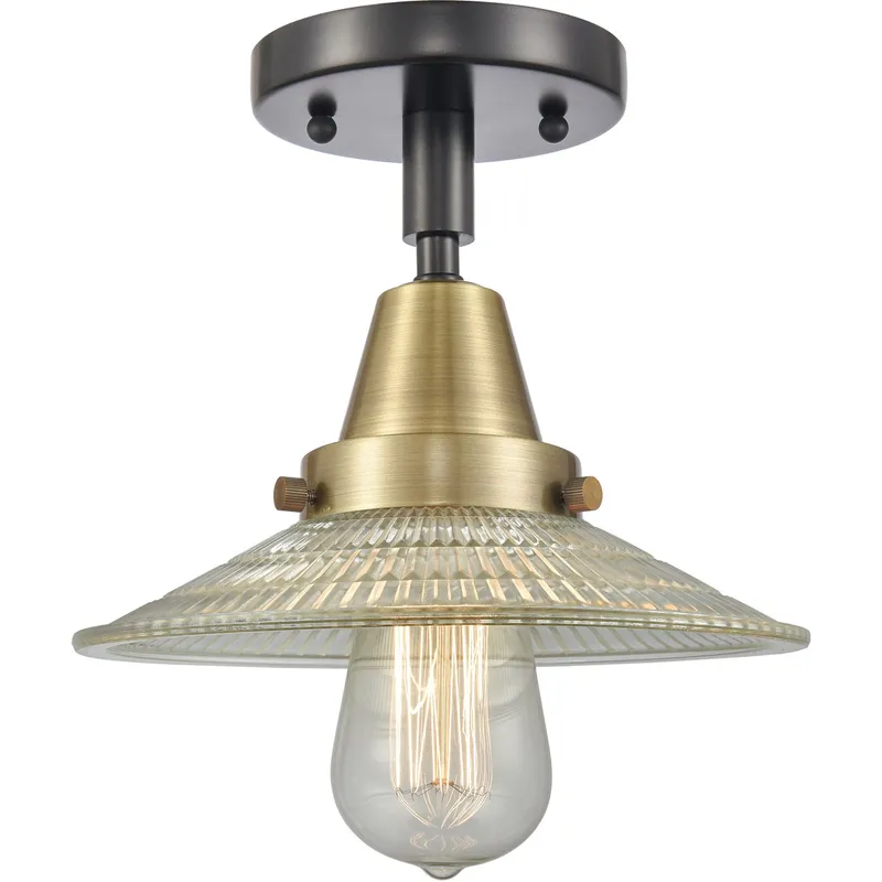 Franklin Restoration Halophane 1 Light 8.5 inch Black Antique Brass Flush Mount Ceiling Light in Clear Halophane Glass