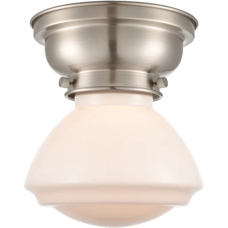 Aditi Olean 1 Light 7 inch Brushed Satin Nickel Flush Mount Ceiling Light in Matte White Glass, Aditi