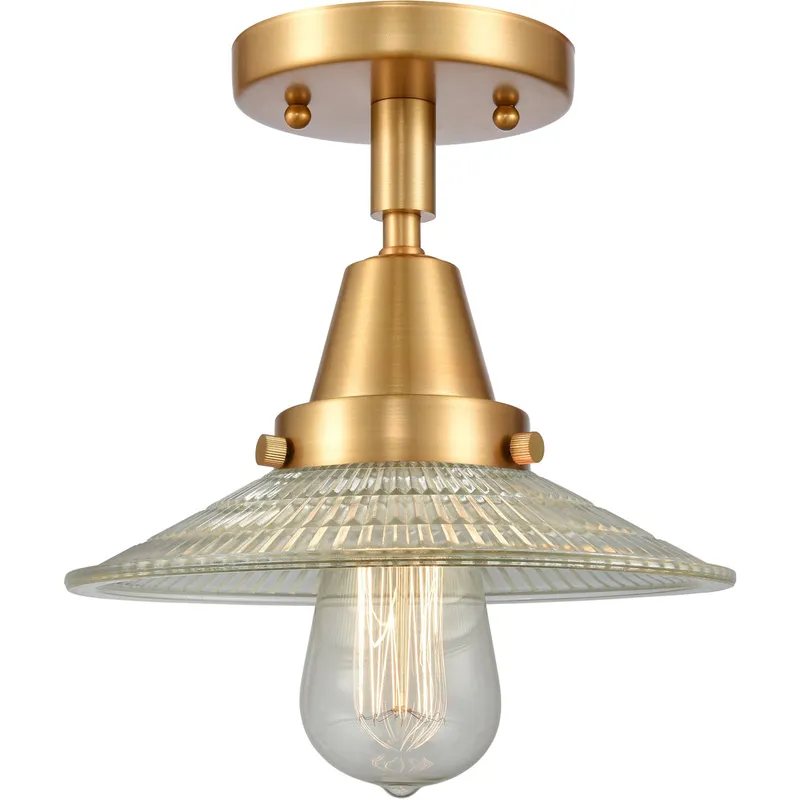Franklin Restoration Halophane 1 Light 9 inch Satin Gold Flush Mount Ceiling Light in Clear Halophane Glass