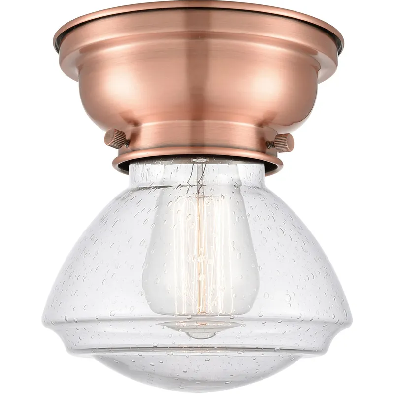 Aditi Olean 1 Light 7 inch Antique Copper Flush Mount Ceiling Light in Seedy Glass, Aditi