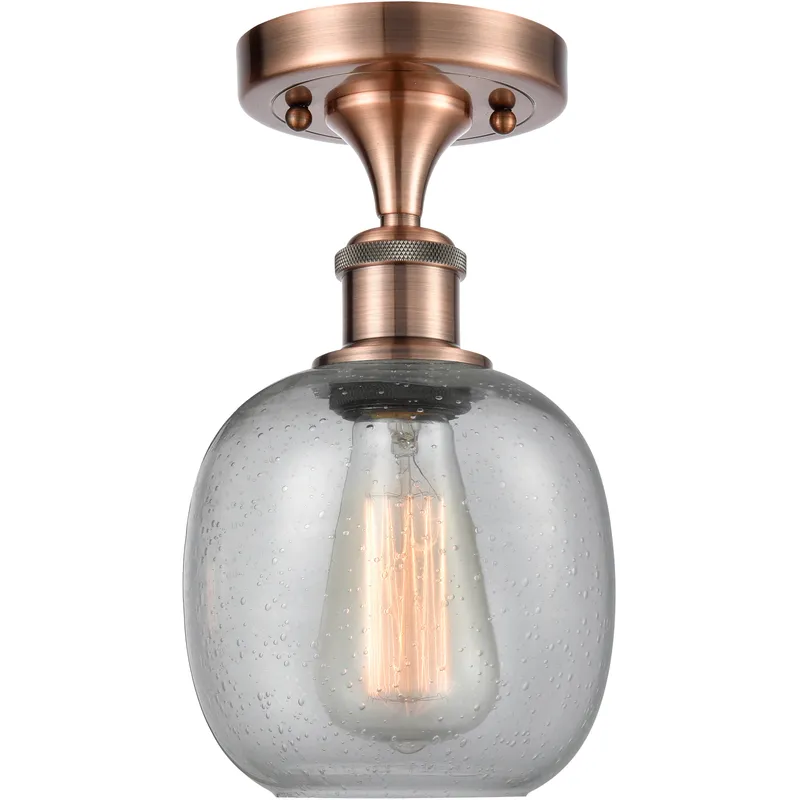 Belfast 1 Light 6 inch Antique Copper Flush Mount Ceiling Light in Seedy Glass, 2.1 lb