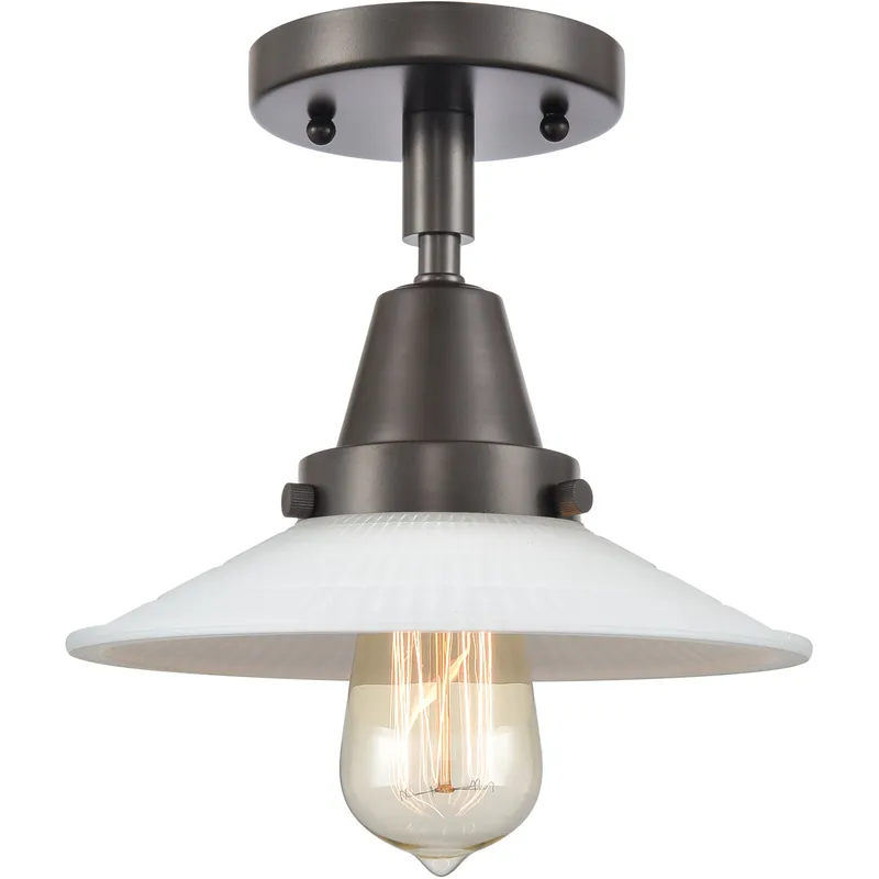 Franklin Restoration Halophane 1 Light 9 inch Oil Rubbed Bronze Flush Mount Ceiling Light in Matte White Halophane Glass