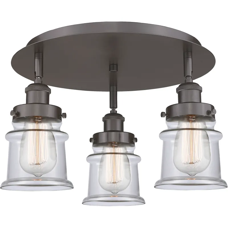 Canton 3 Light 17 inch Oil Rubbed Bronze Flush Mount Ceiling Light in Clear