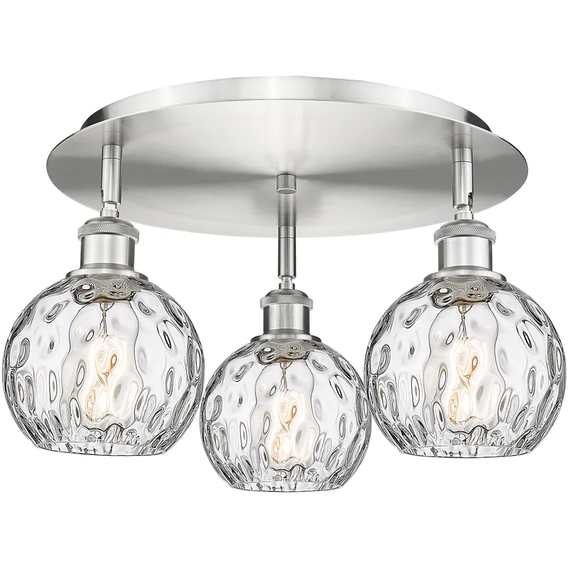 Athens Water Glass 3 Light 17.63 inch Satin Nickel Flush Mount Ceiling Light