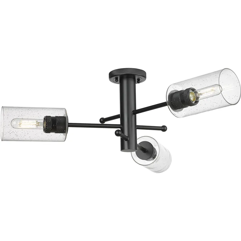 Crown Point 3 Light 29.38 inch Matte Black Flush Mount Ceiling Light in Seedy Glass