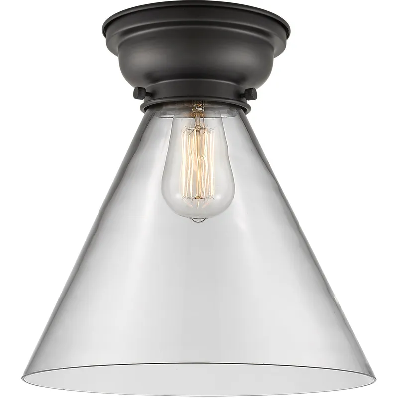 Aditi X-Large Cone LED 12 inch Matte Black Flush Mount Ceiling Light in Clear Glass, Aditi