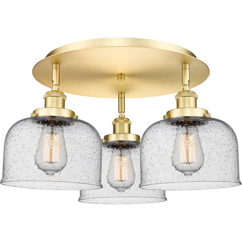 Bell 3 Light 19.75 inch Satin Gold Flush Mount Ceiling Light in Seedy