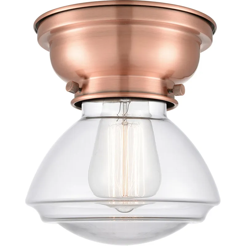 Aditi Olean 1 Light 7 inch Antique Copper Flush Mount Ceiling Light in Clear Glass, Aditi