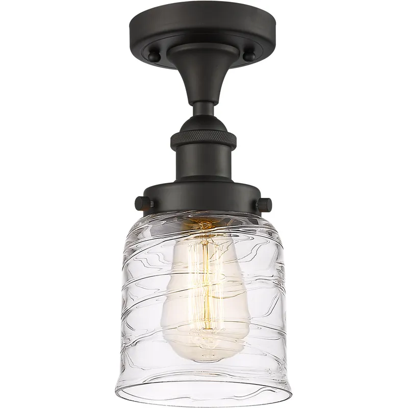 Ballston Bell LED 5 inch Oil Rubbed Bronze Semi-Flush Mount Ceiling Light in Clear with Cage