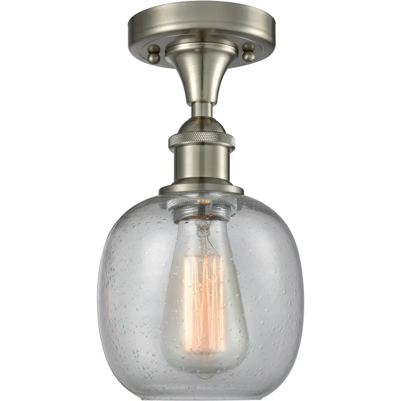Edison Belfast 1 Light 6 inch Brushed Satin Nickel Flush Mount Ceiling Light in Seedy Glass, 2.1 lb