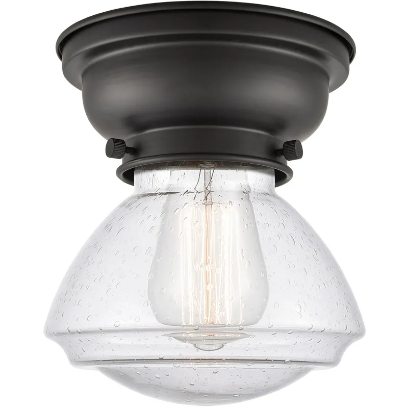 Aditi Olean 1 Light 7 inch Matte Black Flush Mount Ceiling Light in Seedy Glass, Aditi