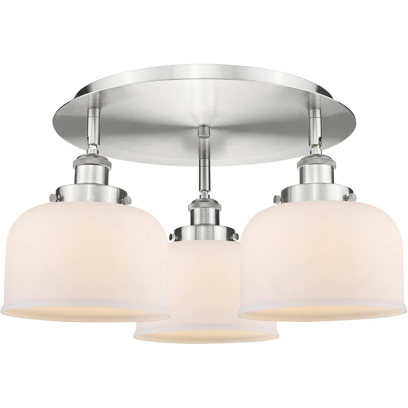 Bell 3 Light 19.75 inch Satin Nickel Flush Mount Ceiling Light in Matte White