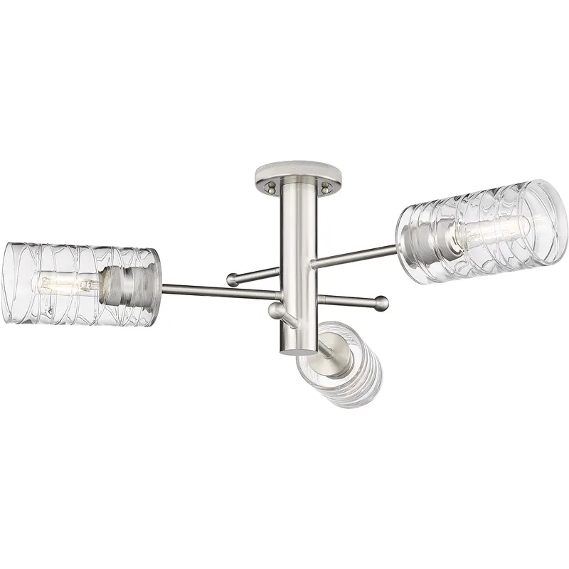 Crown Point 3 Light 29.38 inch Satin Nickel Flush Mount Ceiling Light in Deco Swirl Glass