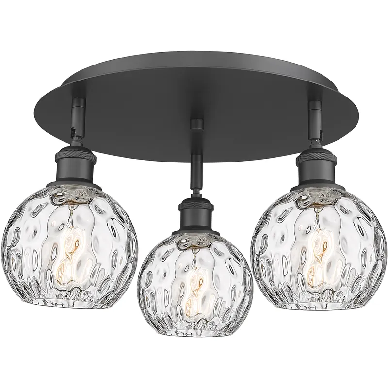 Athens Water Glass 3 Light 17.63 inch Matte Black Flush Mount Ceiling Light